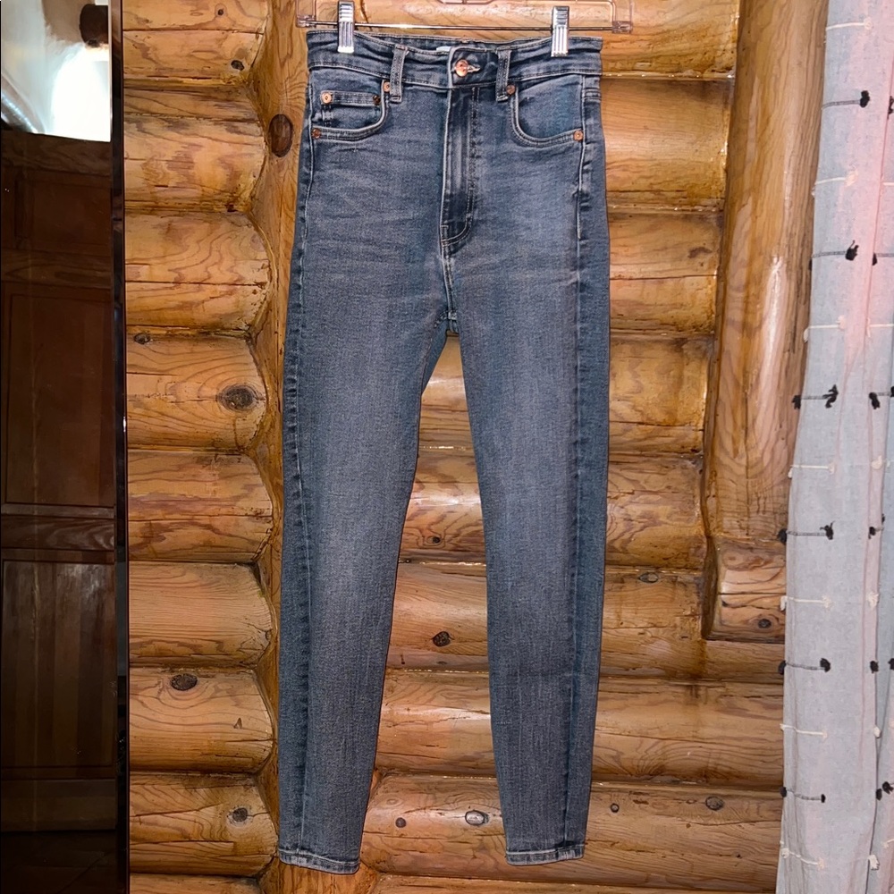 Zara - High Waist Skinny Blue Jeans - Size USA 0